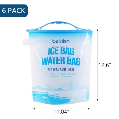 6 Pack Reusable Ice Bags for Cooler 5lb / 10lb Cooler Ice Cube Bag - size: 5lb/6Pack