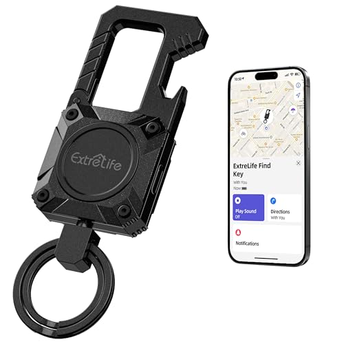 ExtreLife Keychain, Works with Apple Find My, Bottle Opener, Carabiner Car Key Chains with Gps Tracker - color: Black