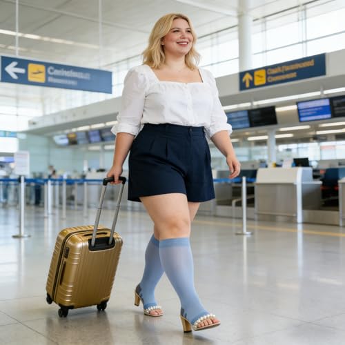 Abodhu Plus Size Compression Socks Open Toe Compression for Women& Men 15-20mmHg Wide Calf Knee High Toeless Compression Sock - color: Baby Blue, size: X-Large-XX-Large