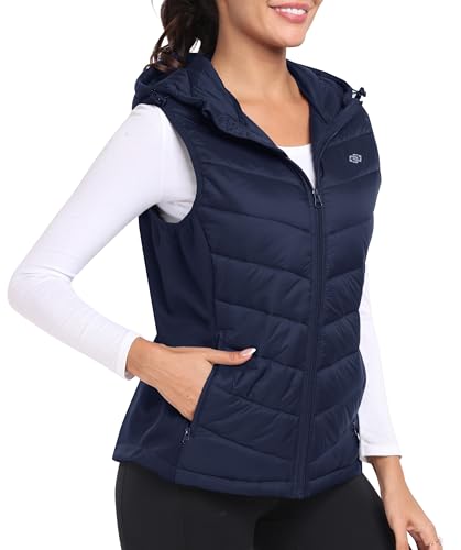 MoFiz Womens Puffer Vest Hooded Lightweight Sleeveless Down Jacket - color: Navy, size: XX-Large