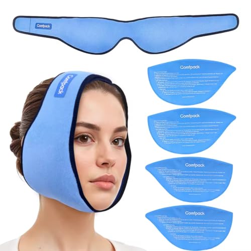 Comfpack Face Ice Pack Wrap for TMJ Relief with 4 Reusable Gel Packs - color: Blue
