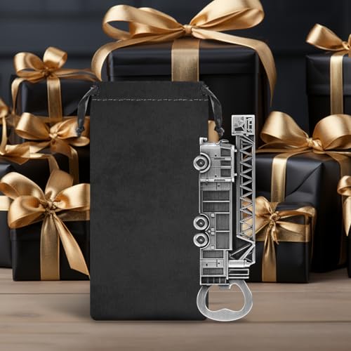 LKKCHER Firefighter Bottle Opener – Firefighter Gifts for Men, Dad, Grandpa – Silver Novelty Bar Tool with Gift Bag – Perfect for Birthday, Fathers Day, Christmas, BBQ, Firehouse Parties - color: Silver Fire Truck