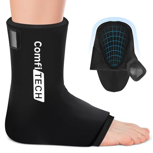 Comfitech Ankle Ice Pack Wrap for Swelling, Injuries Reusable Gel Heel Ice Pack for Foot Ankle Sprain Relief & Migraine Headache Relief Cap & Neck Ice Pack Wrap Gel, Ice Cap for Headaches Cervical
