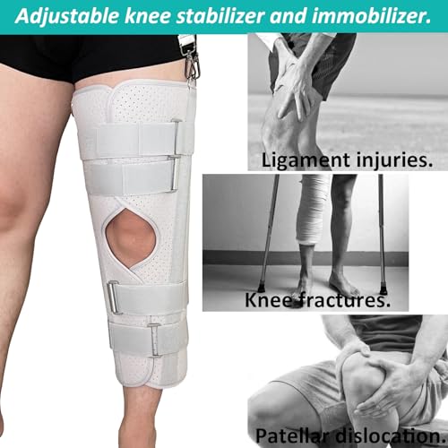 Three-Panel Knee Immobilizer & Knee Stabilizer - Leg Support Splint for Knee Pre-and Postoperative Injuries & Instabilities - Straight Leg Brace with Shoulder Strap to Prevent Sliding (23") - size: 23”
