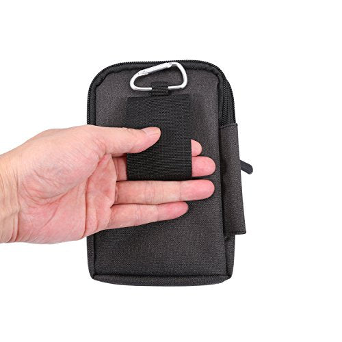 Small Cell Phone Holster with Belt Loop, Men Mobile Phone Belt Clip Pouch, Men's Bag Zippered Phone Belt Holder Phone Case with Clip Bumbag Protector Waist Pouch Wallet with Carabiner Hook Belt Loop - color: Black