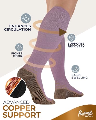 Pembrook 3 Pairs Copper Compression Socks 15-20 mmHg | Graduated Support - color: Light Gray/Blue/Rose - 3 Pairs, size: Medium