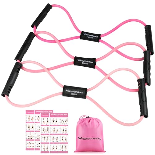 Resistance Bands with Handles, Figure 8 Fitness Bands, Exercise Bands Set - color: Pink series, size: 3pcs