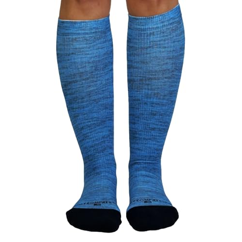 Crazy Compression Over-the-Calf Socks with Fun Designs - color: Blue Heather, size: Small-Medium