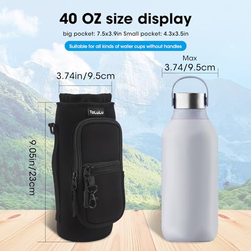 ToLuLu 25/32/40oz Water Bottle Carrier Bag Pocket,Insulated Neoprene Adjustable Shoulder Strap Water Bottle Pouch Case, Crossbody Water Bottle Holder Sling Sleeve for Men Women Adults - color: Black, size: 40 OZ