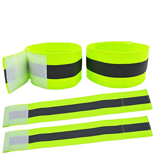 High Visibility Reflective Night Running Walking Elastic Strap Wristbands Ankle Bands Armbands Safety for Cycling Walking Running Camping Sports-Fits Women, Men & Kids - color: 2 Pairs / 4 Bands