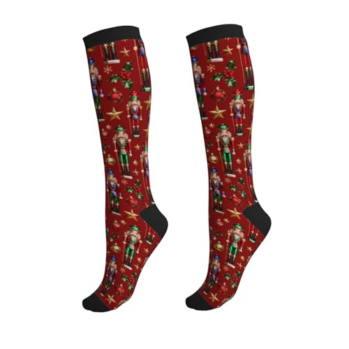 Compression Socks, Unisex 15-20 mmHg Knee High Support Socks - color: Nutcrackers