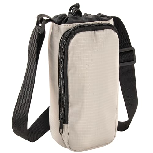 Trail maker Water Bottle Carrier Bag with Strap, Phone Pocket for Walking, Runs, Bike, Stainless Steel, Glass, Plastic - color: Khaki
