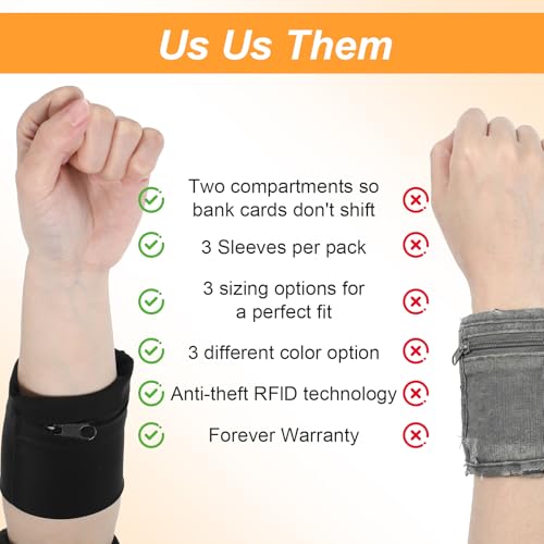 Nogeqi 2PCS Wrist Wallet for Men Women Armband Wrist Pouch Wristbands Sweatbands Anti Theft Wallet for Outdoor Sports Running Workout RFID Zipper Pouch (Black)
