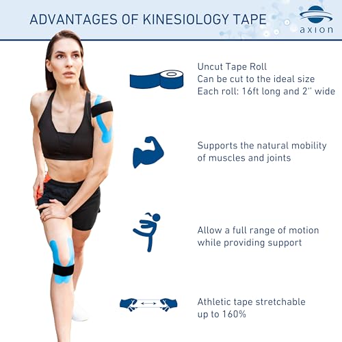 Kinesiology Tape Uncut | 2 Beige Rolls of Athletic Sports Tape | 16ft Length and 2'' Width per Roll | Waterproof • Skin-Friendly • Elastic | Ideal for Sports | axion - color: Beige / 2 Rolls