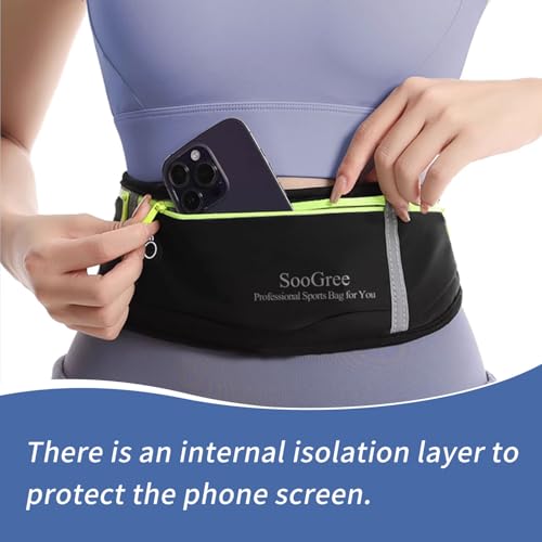 SooGree Slim Running Belt Fanny Packs for Women & Men Runners Pouch Waist Pack Phone Holder Large Crossbody Runners Bag Gear Accessories for Running Hiking Traveling Sports Adjustable Strap - color: Green, size: 1189