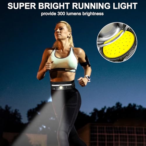 2-in-1 Running Light Set, 300 Lumens COB Fanny Pack & Wrist Lights, 4 Modes 120°Wide Flood, Rechargeable Hands-Free LED Lights, IPX5 Waterproof for Night Running, Camping, Hiking
