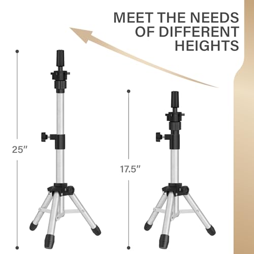 ZQIAN BEAUTY Wig Stand Tripod, 25 Inch Adjustable Mannequin Head Stand, Wig Head Stand for Training Heads And Canvas Block Head (Silvery, Mannequin Head Not Included) - color: Silvery, size: 25 Inch