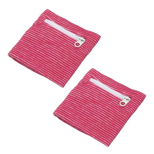 Wrist Wallet Wristband with Zipper, Wrist SweatBands - color: Rose Red