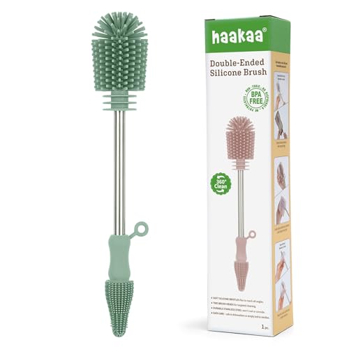 Haakaa Silicone Cleaning Brush for Baby Bottles & Crevices, Pea Green, 1PK - color: Pea Green, size: 1 Piece Set
