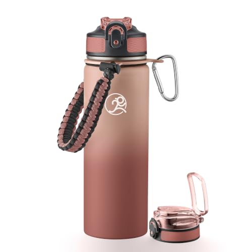 GOSWAG 24oz Insulated Stainless Steel Travel Water Bottle, 2 Lids - color: Caramel Brown Ombré