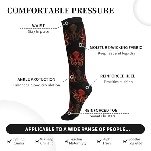 Compression Socks, Unisex 15-20 mmHg Knee High Support Socks - color: Creepy Octopus