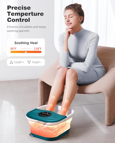 SPA4PIEDS Collapsible Heated Foot Spa Bath with Bubble, Foot Soaking Tub Featuring 8 Shiatsu Rollers Pumice Stone and Built-in Timer for Foot Relaxation, Self Care Gift for Mom,Dad,Parents(Green) - color: Green