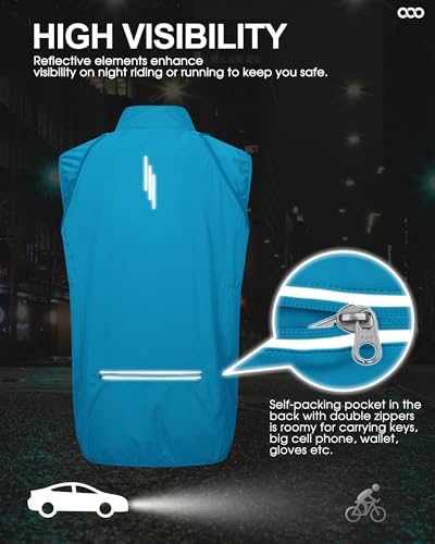 33,000ft Men's Packable Cycling Jacket Waterproof Running Vest Outerwear - color: Bright Blue, size: Medium