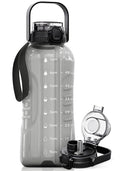 AQUAFIT 64 oz Water Bottle with Handle, 2in1 Lid - color: Gray