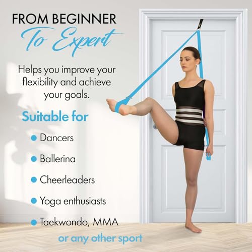 Stretching Strap with Door Anchor for Splits and Flexibility Training - color: Light Blue
