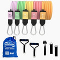 Bodylastics Patented Basic Series Resistance Band Set - Resistance Bands with Snap Reduction Tech, 2 Handles, 2 Ankle Straps, 1 Door Anchor & 1 Carry Bag - color: BASIC 3-190LBS Set Pastel