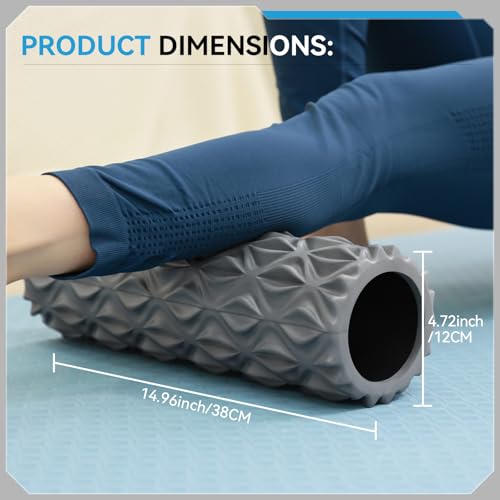 Foam Roller, 15 inch High Density Massage Roller for Exercise - color: Gray
