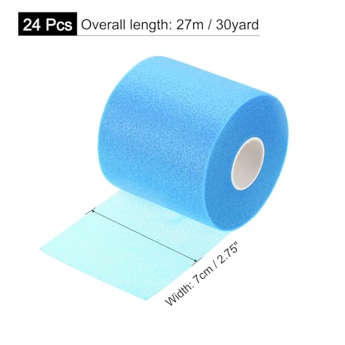 MECCANIXITY 24 Rolls Pre Wrap Athletic Tape 30 Yard x 2.8" Foam Under Wrap Tape Sports Prewrap Headband for Hair Ankles Wrists Hands Knees - color: Light Blue