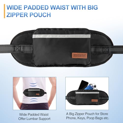 Kytely Hands Free Dog Leash with Zipper Pouch, Wide Padded Waist Dog Running Leash for Medium and Large Dogs, Dual Padded Handles, Retractable Bungee for Walking Jogging Training Hiking - size: Medium/Large