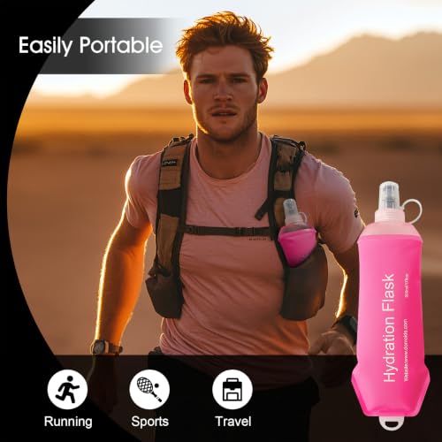 WILDREEDS 500ml Soft Flask, TPU Collapsible Soft Water Bottle for Hydration Pack, Running Vest, Folding Water Bottle for Hiking Cycling Climbing-1Pcs, Pink - color: 500ml Pink