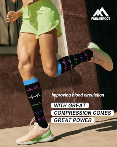 6 Pairs Compression Socks for Women & Men 15-20mmHg Knee High Socks - color: 06 - Black Nurse, size: Large-X-Large