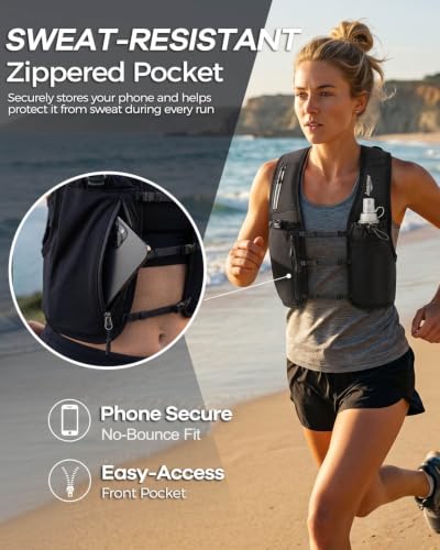 Running Vest for Women Men, Lightweight Reflective Hydration Vest with 500ML Soft Flask, Adjustable Running Backpack Run Vest Water Bottle for Runner Marathon - size: Medium-Large