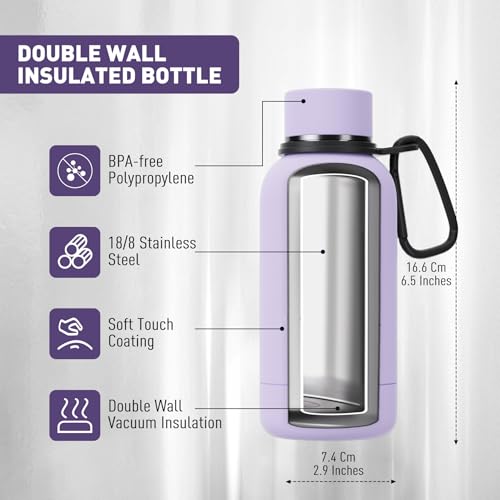Exllena Small Water Bottle 12oz with Clip, Double Wall Stainless Steel Vacuum Small Insulated Water Bottle Keeps Drinks Cold 24 Hrs/Hot 12 Hrs for Kids Handbag School BPA Free (Purple) - color: Purple, size: 350 ml