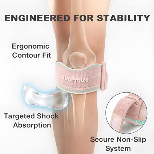 Knee Strap 2 Pack for Patellar Tendon Support – Adjustable Patella Knee Band for Running, Walking, Hiking, Tennis & Pickleball, Pink - color: Pink