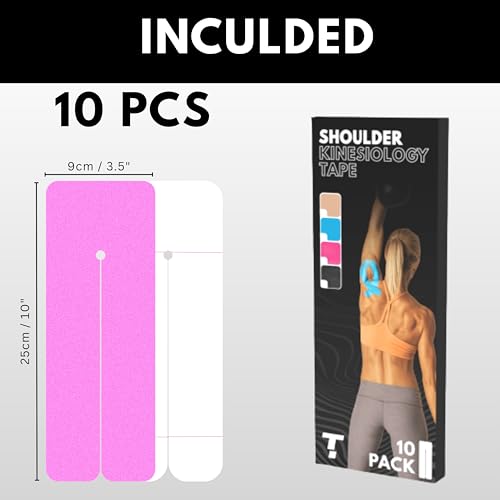 Kinesiology Tape for Shoulder | Waterproof, Sticks 7 Days, Precut Synthetic Material | K Tape for Shoulder Pain Relief & Support - Knees, Lower Back Pain, & Achilese (10 PCS | Pink) - color: Pink