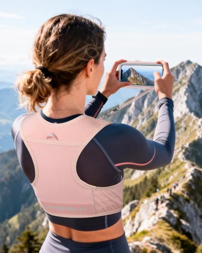 MOKURA Running Vest for Women Men with 500ML Soft Flask & Phone Holder - color: Pink, size: Medium