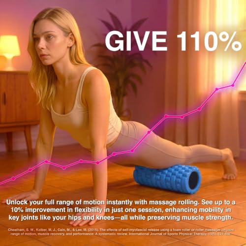 321 STRONG Patented 3-Zone Massage Roller, Medium Density for Exercise - color: Blue