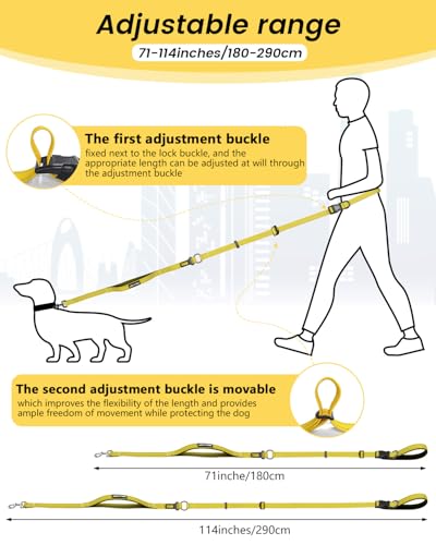 Hands Free Dog Leash, Multifunctional Crossbody Dog Leash - color: Yellow, size: Large-5.9-9.5ft