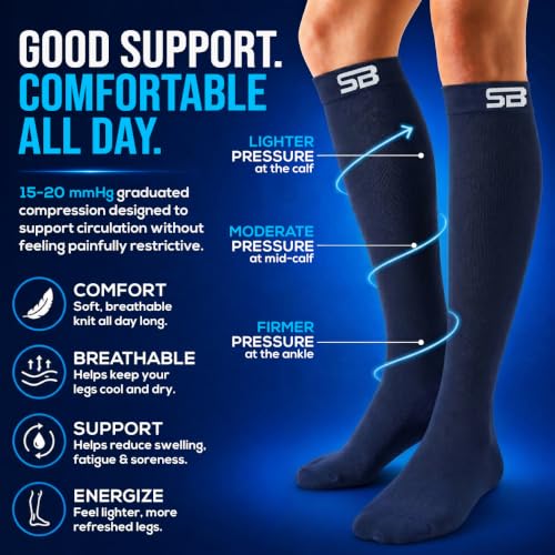 SB SOX 3-Pair Compression Socks (15-20mmHg) - color: Solid Navy, size: S/M