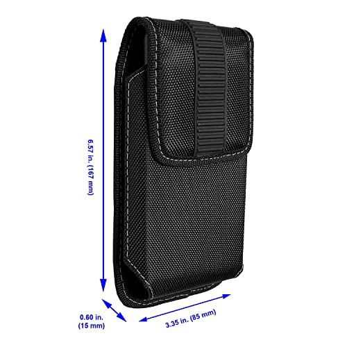 Nylon Cellphone Holster for iPhone 12/13/14/15/16 Pro Max/Plus, LG K92, Galaxy A04S A16 S23 Plus, TCL 30V 40 XE 50 XL - Vertical Case Canvas Waist Carrying Pouch with Belt Clip/Loops, Black - size: Medium