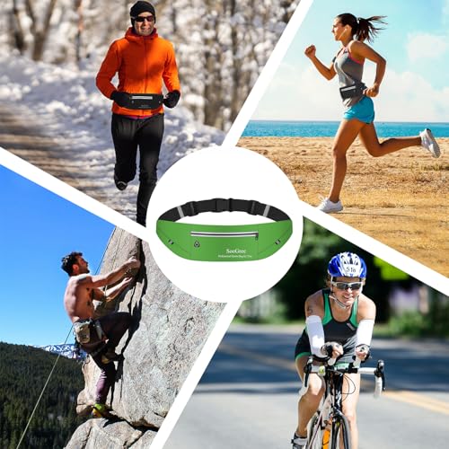 Men Women Slim Running Belt Fanny Pack,Zipper Waterproof Running Waist Pack,Ultra Light Reflective Phone Holder,Sport Workout Exercise Belt Bag for Running Walking Cycling Camping Gym (GSP1198-Green) - color: GSP1198-Green