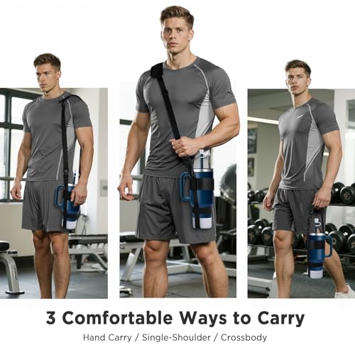 EasyAcc Water Bottle Holder Strap Sling, for Owala FreeSip 24 32 40 oz, Hydro Flask, Cirkul, Yeti, Stanley Flip, Universal Water Bottles, with Carabiner, for Walking Curise Travel (Bottle Excluded) - color: Black - For 30/40oz Stanley Tumbler