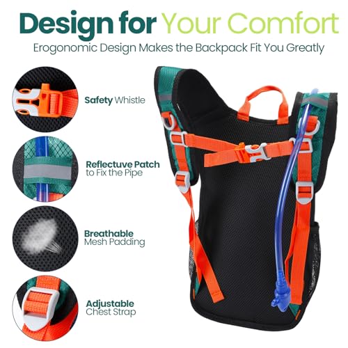 Shinylin Kids Hydration Backpack with 1.5L Water Bladder Hiking Backpack Lightweight for Boys or Girls Children Biking Climbing Running Cycling - color: Fluorescent Green, style: Classic