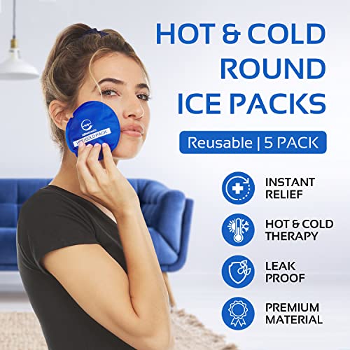 Reusable Round Hot and Cold Gel Ice Packs for Injuries | Cold Compress, Ice Pack, Cold Pack, Gel ice Pack, Cold Packs for Injuries | 5 Pack - color: Blue 3