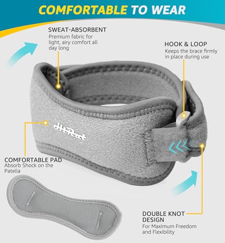 HiRui 2 Pack Patella Tendon Knee Straps - Knee Pain Relief & Patella Stabilizer Brace Support for Jumpers Knee, Running, Hiking, Basketball, Tennis, Soccer, MTB, Squats, Tendonitis, Arthritis (Gray) - color: Gray