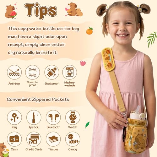 Water Bottle Carrier Bag with Strap for Kids - Water Bottle Bag Holder with Padded Strap Pocket 10/12/14/16/18Oz for Boys Girls School Walking Hiking Camping - style: Animal